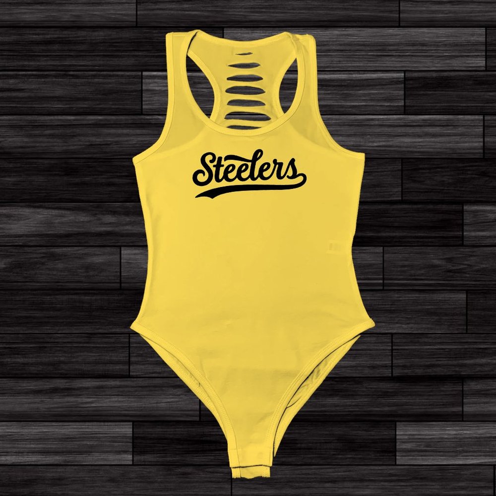 Black Pittsburgh Steelers Bodysuit, Steelers Womens Adult Size Onepiece